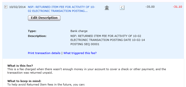 Nsf return deals item fee